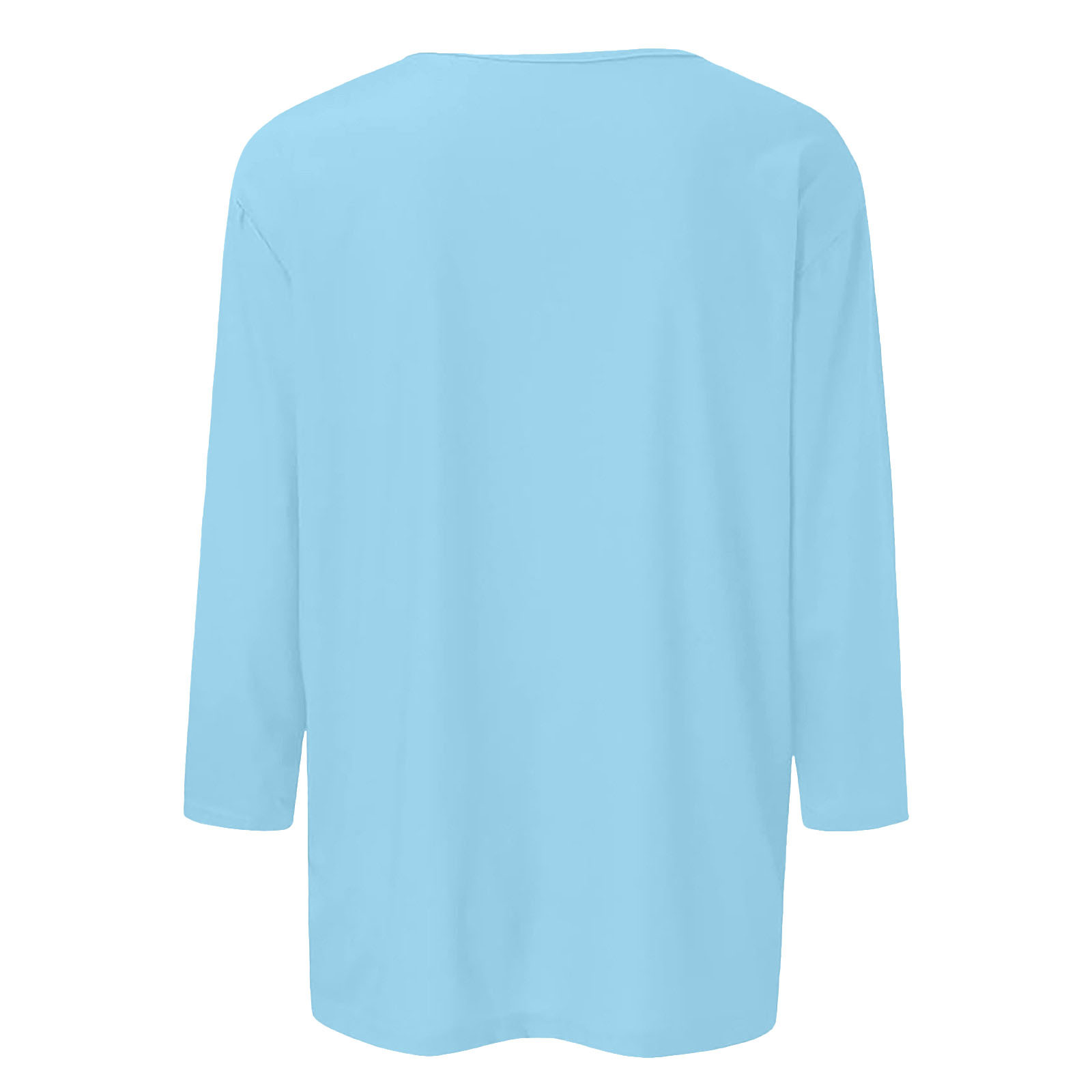 thumbnail image 5 of Camiseta básica de verano informal de color liso con cuello en V para mujer - Poliéster, manga 3/4, aberturas laterales - S-XXL, 5 of 5